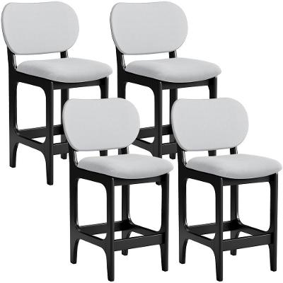 Kit 04 Banquetas Baixa Bar Cozinha E Sala De Jantar Fixa Betta L02 Preto Linho Cinza