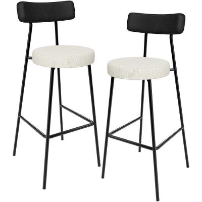 Kit 02 Banquetas Alta Cozinha Sala Jantar Milão L02 Couríssimo Preto Linho Champagne