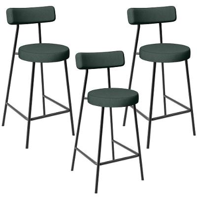 Kit 03 Banquetas Baixa Para Cozinha Sala De Jantar Bancada Milão L02 Linho Verde Musgo