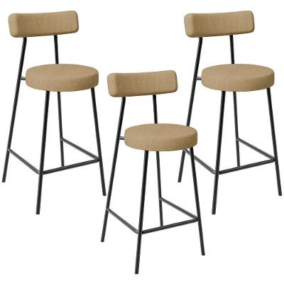 Kit 03 Banquetas Baixa Para Cozinha Sala De Jantar Bancada Milão L02 Linho Bege Escuro
