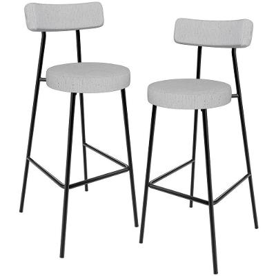 Kit 02 Banquetas Alta Cozinha Bar Sala Jantar Estrutura Em Aço Milão L02 Linho Cinza