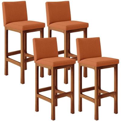 Kit 04 Banquetas Altas Para Cozinha Sala De Jantar Fixa Alya L02 Tecido Terracota