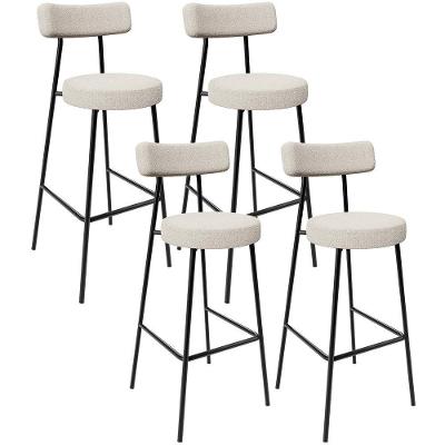 Kit 04 Banquetas Altas Bar Cozinha Sala De Jantar Em Aço Milão L02 Bouclê Creme