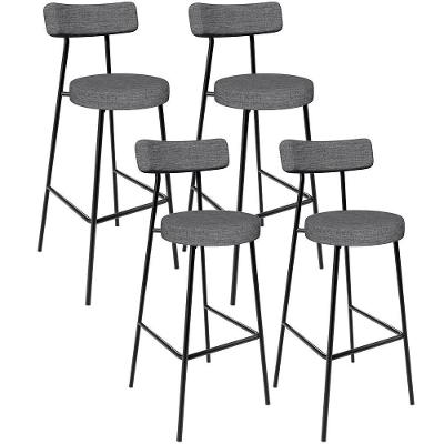 Kit 04 Banquetas Altas Bar Cozinha Sala De Jantar Em Aço Milão L02 Linho Cinza Escuro