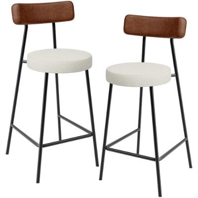 Kit 02 Banquetas Baixa Cozinha Sala Jantar Milão L02 Couríssimo Marrom Linho Champagne