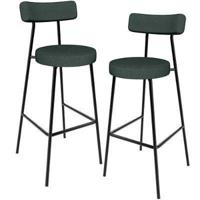 Kit 02 Banquetas Alta Cozinha Bar Sala De Jantar Em Aço Milão L02 Linho Verde Musgo