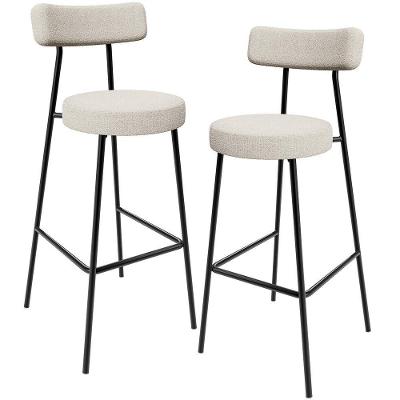 Kit 02 Banquetas Alta Cozinha Bar Sala Jantar Estrutura Em Aço Milão L02 Bouclê Creme
