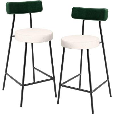 Kit 02 Banquetas Baixa Bar Cozinha E Sala De Jantar Milão L02 Facto Verde Linho Cru