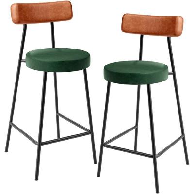 Kit 02 Banquetas Baixa Cozinha Sala Jantar Bancada Milão L02 Couríssimo Camel Verde