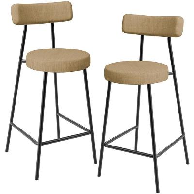 Kit 02 Banquetas Baixa Para Cozinha Sala De Jantar Bancada Milão L02 Linho Bege Escuro
