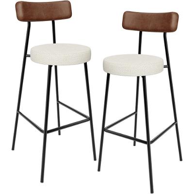 Kit 02 Banquetas Alta Cozinha Sala Jantar Milão L02 Couríssimo Marrom Linho Champagne