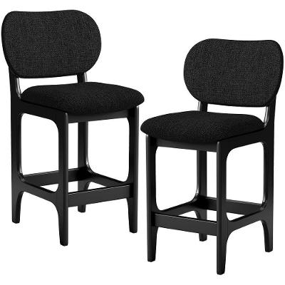Kit 02 Banquetas Baixa Bar Cozinha E Sala De Jantar Fixa Betta L02 Preto Linho Chumbo