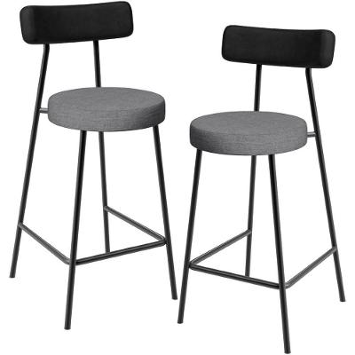 Kit 02 Banquetas Baixa Cozinha Jantar Milão L02 Couríssimo Preto Linho Cinza Escuro