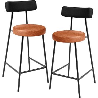 Kit 02 Banquetas Baixa Cozinha Sala Jantar Bancada Milão L02 Couríssimo Preto Camel