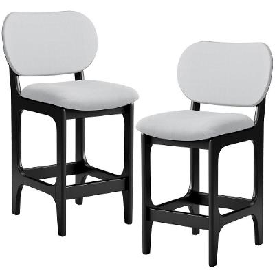 Kit 02 Banquetas Baixa Bar Cozinha E Sala De Jantar Fixa Betta L02 Preto Linho Cinza