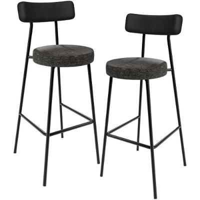 Kit 02 Banquetas Alta Bar Cozinha Sala De Jantar Milão L02 Couríssimo Preto Linho Chumbo