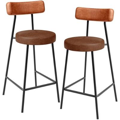 Kit 02 Banquetas Baixa Cozinha Sala Jantar Bancada Milão L02 Couríssimo Camel Marrom