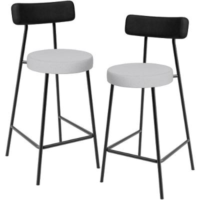 Kit 02 Banquetas Baixa Bar Cozinha Sala Jantar Milão L02 Couríssimo Preto Linho Cinza