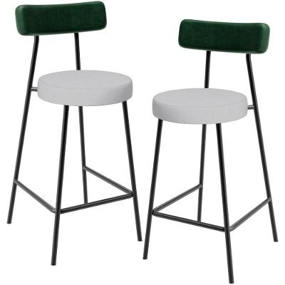 Kit 02 Banquetas Baixa Bar Cozinha E Sala De Jantar Milão L02 Facto Verde Linho Cinza