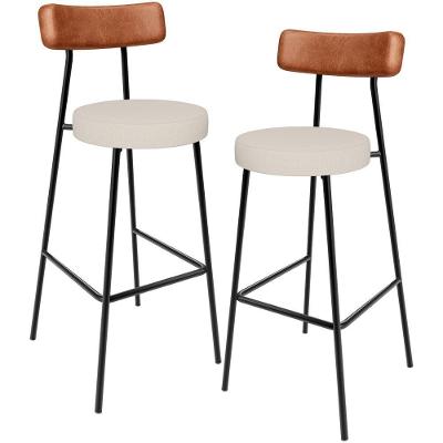 Kit 02 Banquetas Alta Bar Cozinha Sala De Jantar Milão L02 Couríssimo Camel Linho Cru