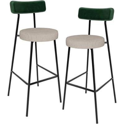 Kit 02 Banquetas Alta Bar Cozinha Sala Jantar Milão L02 Facto Verde Musgo Linho Bege