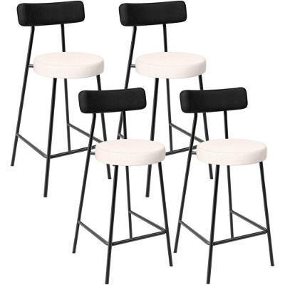 Kit 04 Banquetas Baixa Cozinha Sala Jantar Bancada Milão L02 Couríssimo Preto Linho Cru