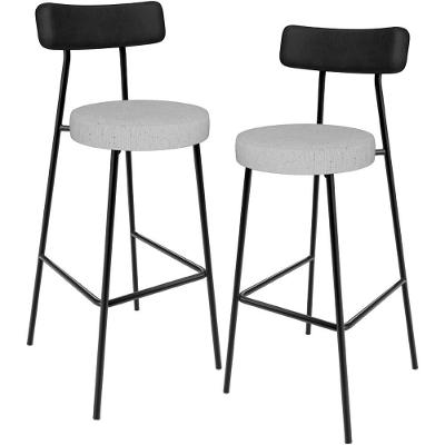 Kit 02 Banquetas Alta Bar Cozinha Sala De Jantar Milão L02 Couríssimo Preto Linho Cinza