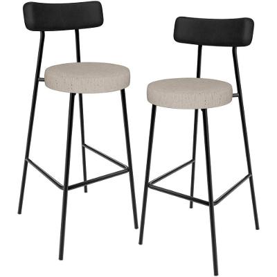 Kit 02 Banquetas Alta Bar Cozinha Sala De Jantar Milão L02 Couríssimo Preto Linho Bege