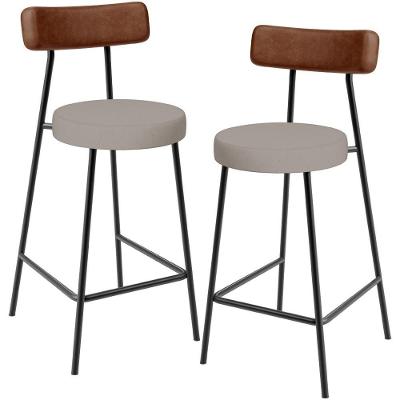 Kit 02 Banquetas Baixa Cozinha Sala De Jantar Milão L02 Couríssimo Marrom Linho Bege