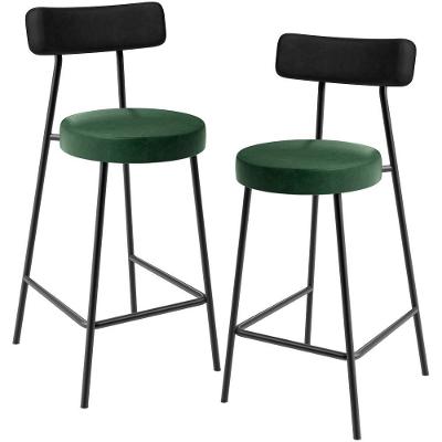 Kit 02 Banquetas Baixa Cozinha Sala Jantar Bancada Milão L02 Couríssimo Preto Verde