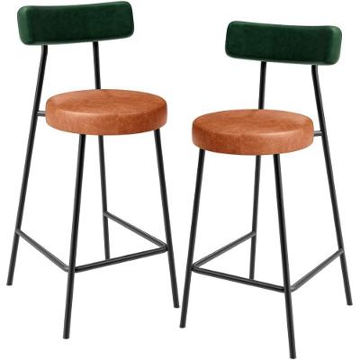 Kit 02 Banquetas Baixa Cozinha Sala Jantar Bancada Milão L02 Facto Verde Musgo Camel