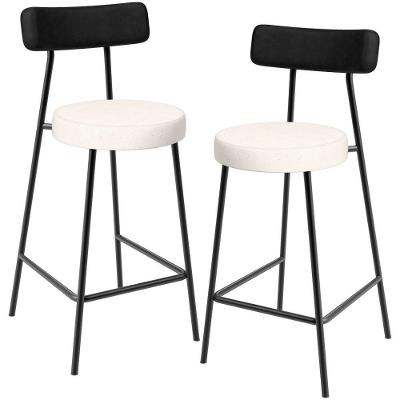 Kit 02 Banquetas Baixa Cozinha Sala Jantar Bancada Milão L02 Couríssimo Preto Linho Cru