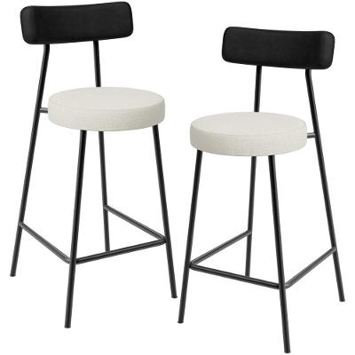 Kit 02 Banquetas Baixa Cozinha Sala Jantar Milão L02 Couríssimo Preto Linho Champagne