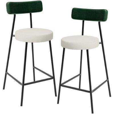 Kit 02 Banquetas Baixa Bar Cozinha E Sala Jantar Milão L02 Facto Verde Linho Champagne