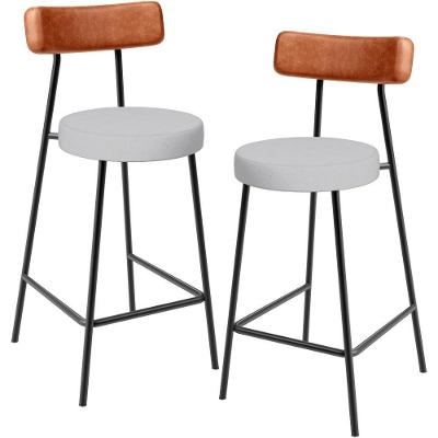 Kit 02 Banquetas Bar Baixa Cozinha Sala Jantar Milão L02 Couríssimo Camel Linho Cinza