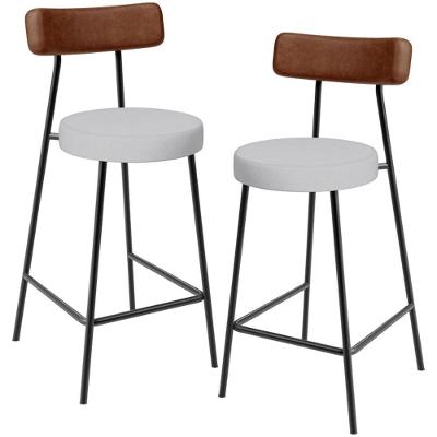 Kit 02 Banquetas Baixa Cozinha Sala De Jantar Milão L02 Couríssimo Marrom Linho Cinza