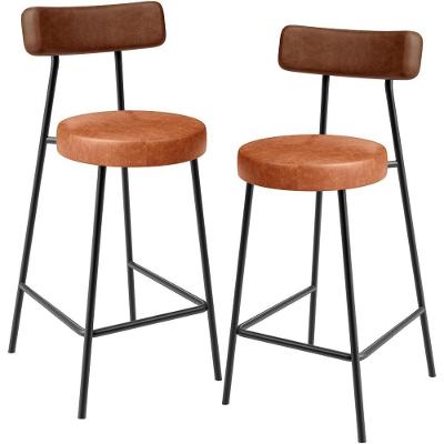 Kit 02 Banquetas Baixa Cozinha Sala Jantar Bancada Milão L02 Couríssimo Marrom Camel