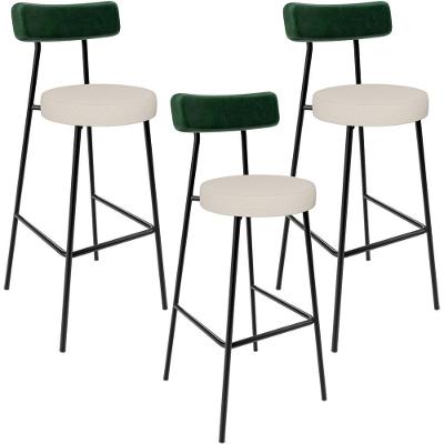 Kit 03 Banquetas Alta Bar Cozinha Sala De Jantar Milão L02 Facto Verde Musgo Linho Cru