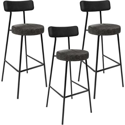 Kit 03 Banquetas Alta Bar Cozinha Sala De Jantar Milão L02 Couríssimo Preto Linho Chumbo