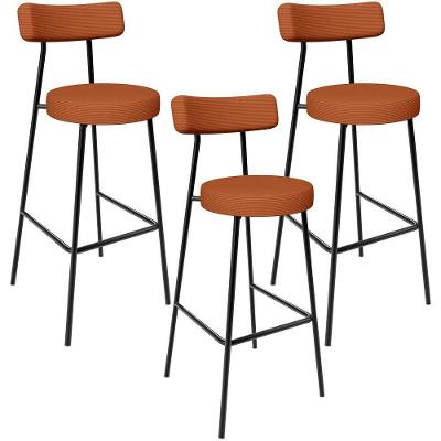 Kit 03 Banquetas Alta Bar Cozinha Sala De Jantar Em Aço Milão L02 Tecido Terracota