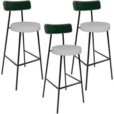 Kit 03 Banquetas Alta Bar Cozinha Sala De Jantar Milão L02 Facto Verde Musgo Linho Cinza