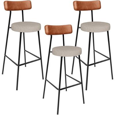 Kit 03 Banquetas Alta Bar Cozinha Sala De Jantar Milão L02 Couríssimo Camel Linho Bege