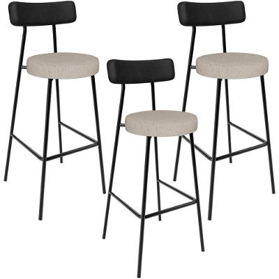 Kit 03 Banquetas Alta Bar Cozinha Sala De Jantar Milão L02 Couríssimo Preto Linho Bege