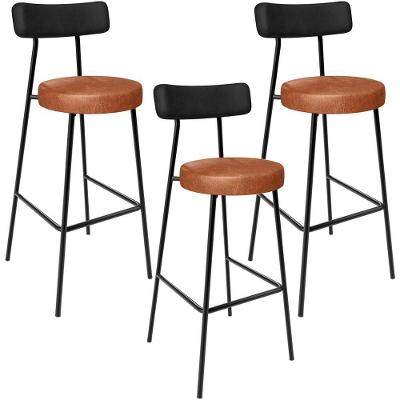 Kit 03 Banquetas Alta Bar Cozinha Sala De Jantar Milão L02 Couríssimo Preto Camel