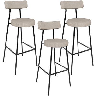 Kit 03 Banquetas Alta Bar Cozinha Sala De Jantar Em Aço Milão L02 Linho Bege