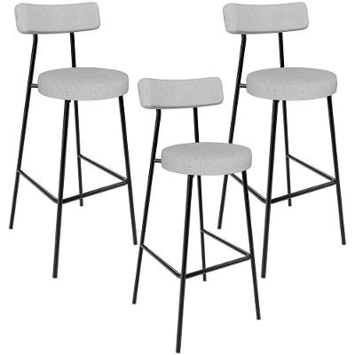 Kit 03 Banquetas Altas Cozinha Bar Sala De Jantar Em Aço Milão L02 Linho Cinza