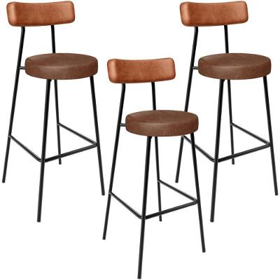 Kit 03 Banquetas Alta Bar Cozinha Sala De Jantar Milão L02 Couríssimo Camel Marrom