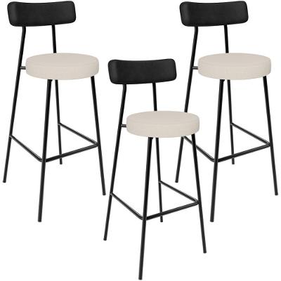 Kit 03 Banquetas Alta Bar Cozinha Sala De Jantar Milão L02 Couríssimo Preto Linho Cru