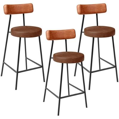 Kit 03 Banquetas Baixa Cozinha Sala Jantar Bancada Milão L02 Couríssimo Camel Marrom