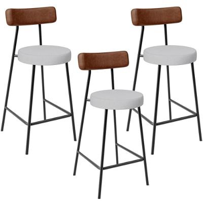 Kit 03 Banquetas Baixa Cozinha Sala De Jantar Milão L02 Couríssimo Marrom Linho Cinza